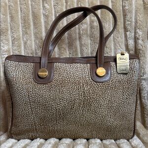 BORBONESE Chic Brown and Cream Tote Bag IN BEAUTIFUL QUAIL PATTERN SUEDE